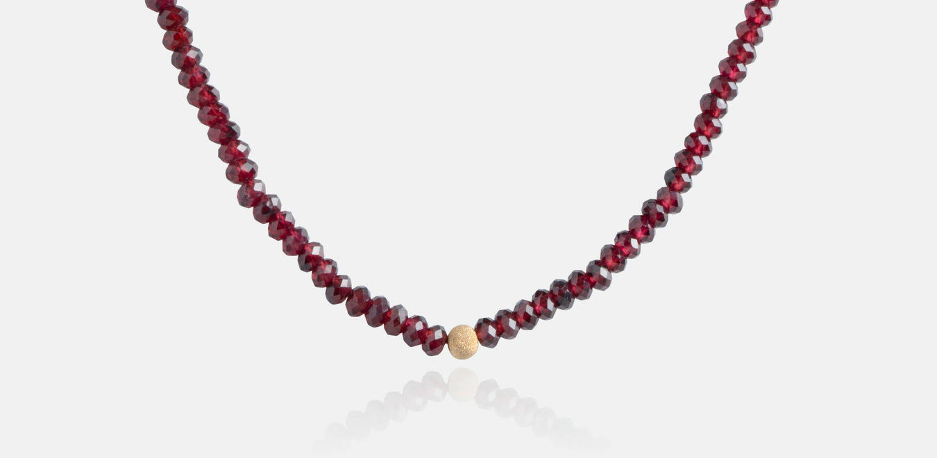 January birthstone garnet, Georgie garnet and gold necklace