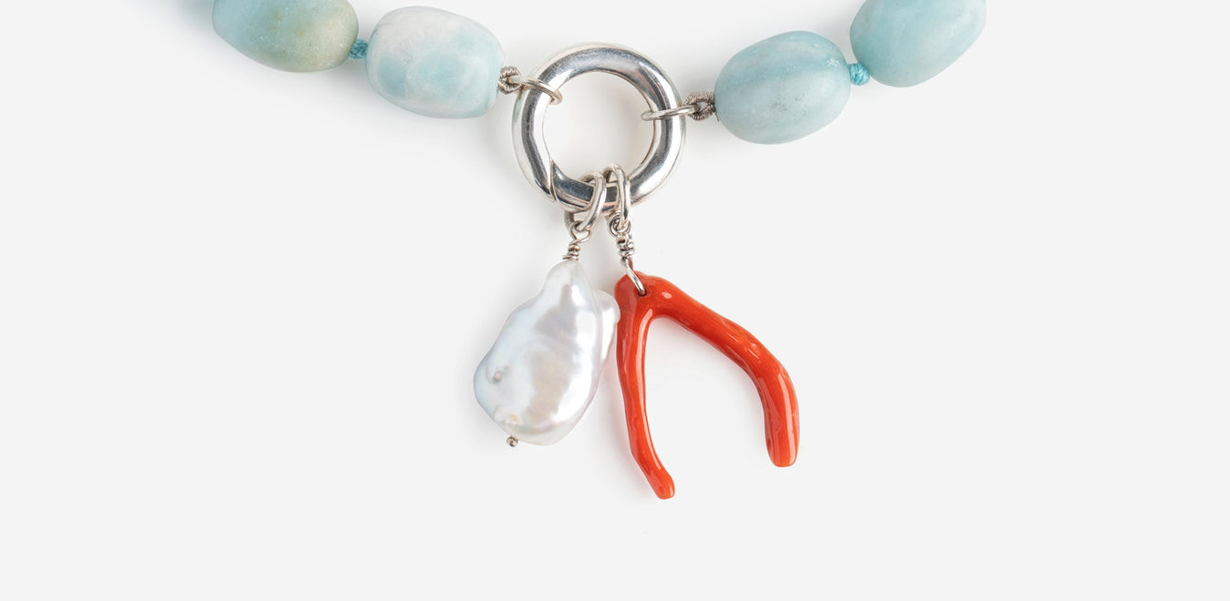 Coral collection, Colette amazonite and detachable coral necklace