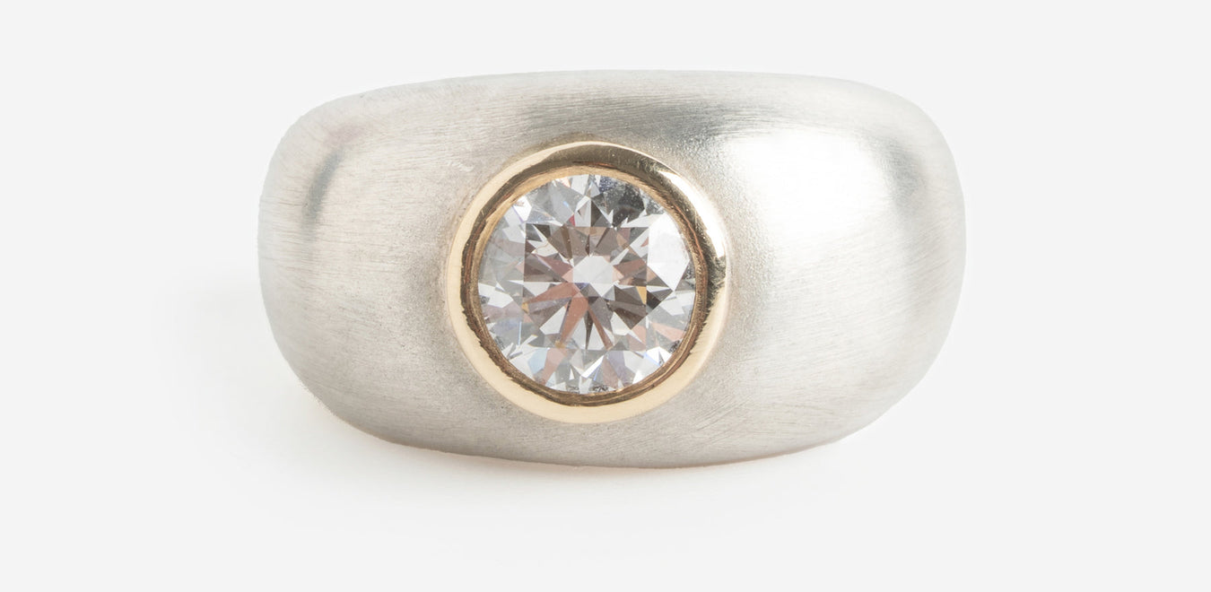April birthstone diamond, Halle diamond gold and silver ring