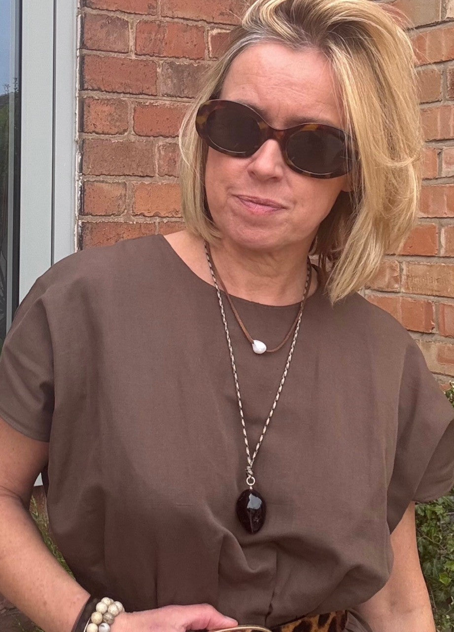 Trending, Bennie smokey quartz on cord worn