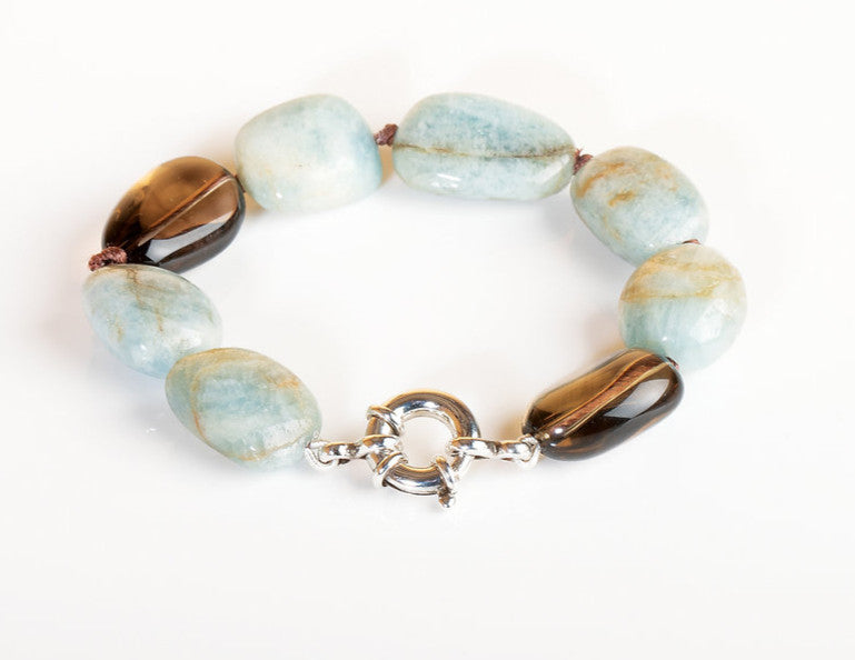 Maggie Multi Aquamarine and Smokey Quartz Bracelet