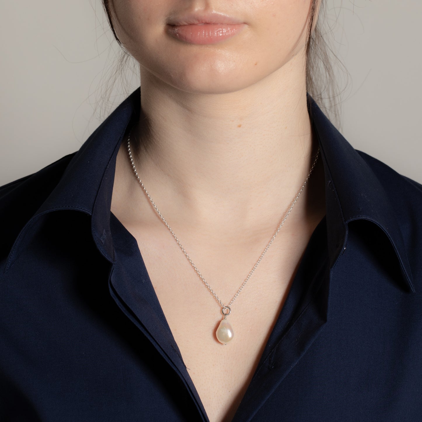 Andrea Baroque Pearl Necklace on Silver