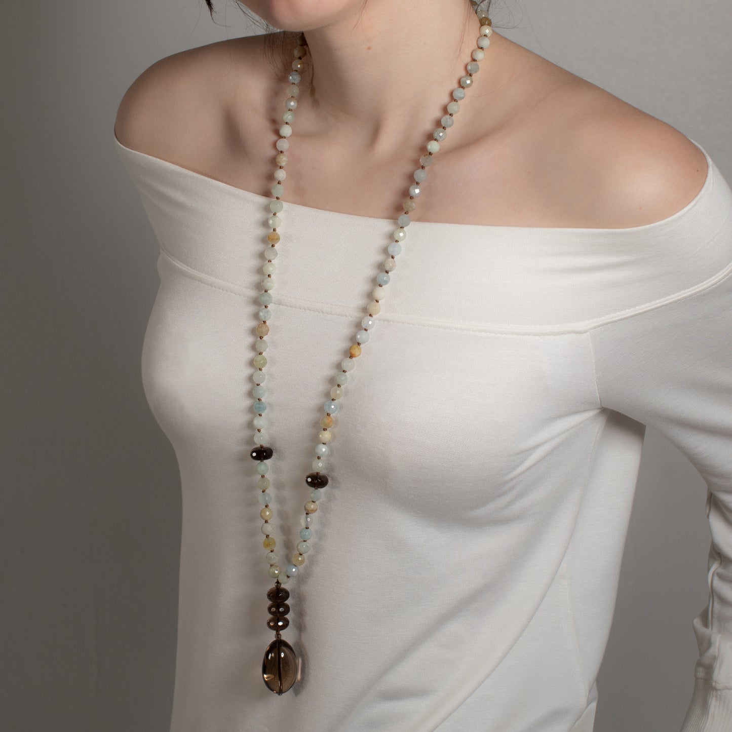 Imogen Aquamarine and Smokey Quartz Necklace