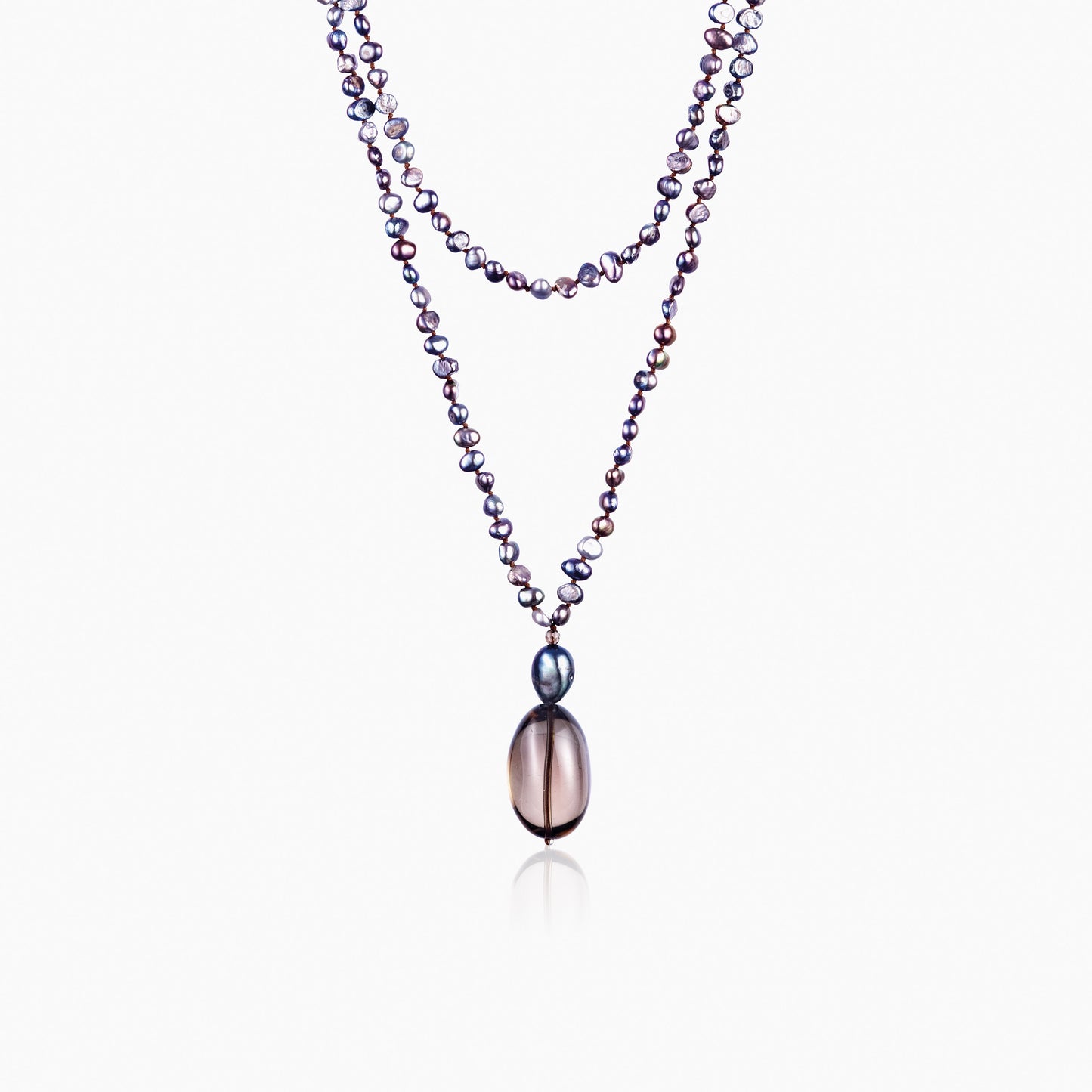 Nadia Peacock Pearl Necklace With Smokey Quartz Drop