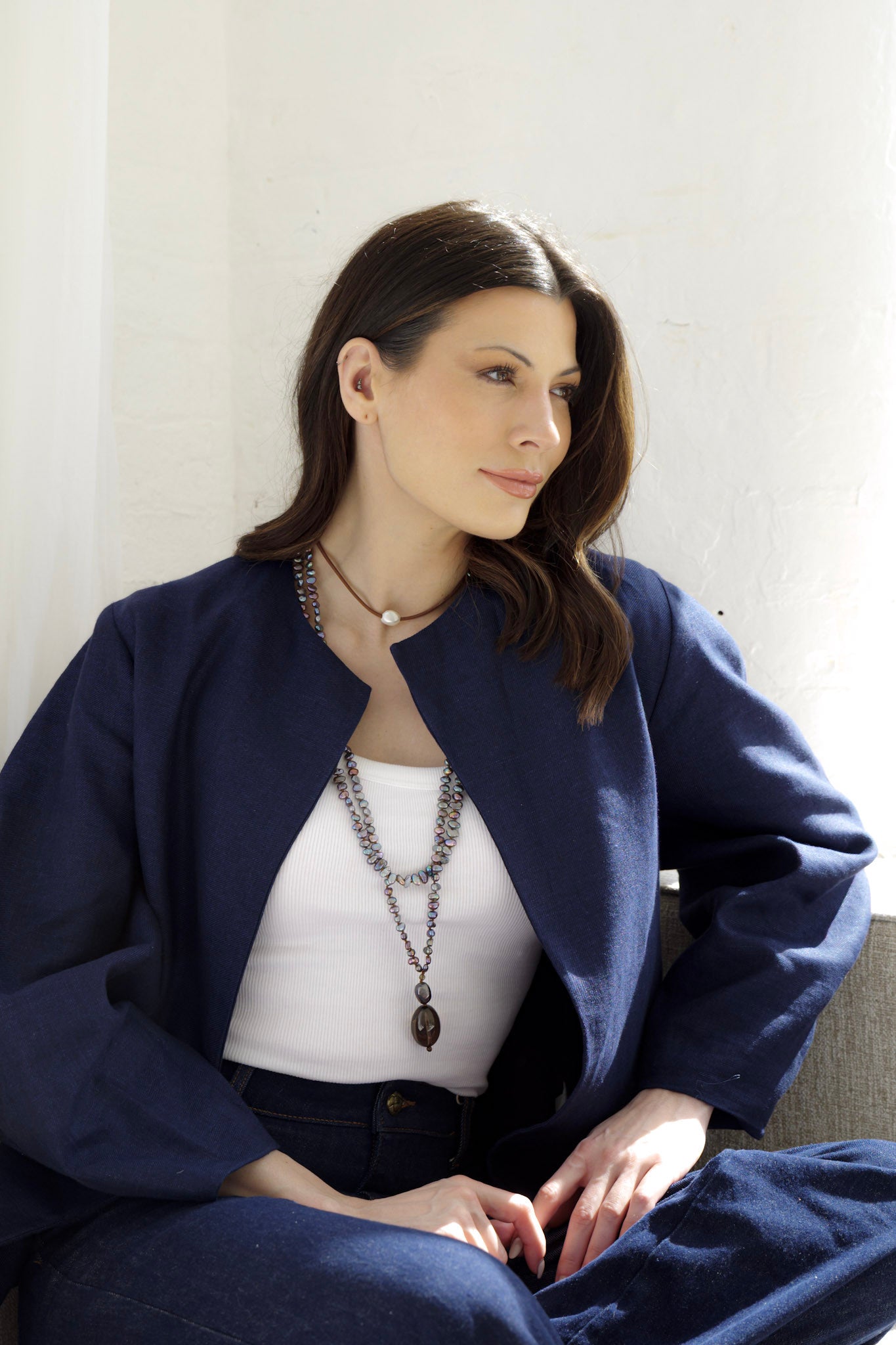 Nadia Peacock Pearl Necklace With Smokey Quartz Drop