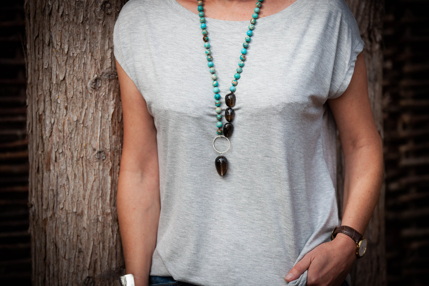 Maddie Smokey Quartz and Turquoise Magnesite Necklace